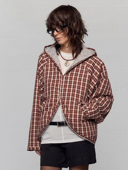 RUN TO THE FUTURE Original Design Loose Fit Contrast Plaid Pocket Zip Up Women Poly Wool Hoodies