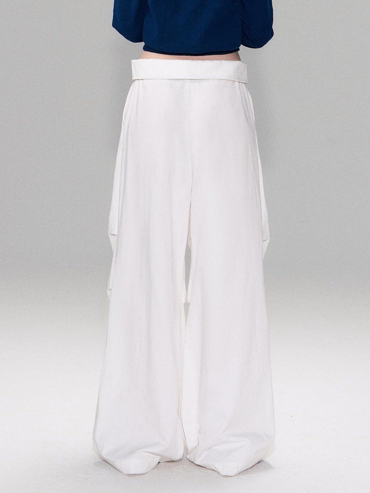 The NeverMore Cotton Blend Vintage Curved Cut Natural Waist Women White Wide Leg Pants