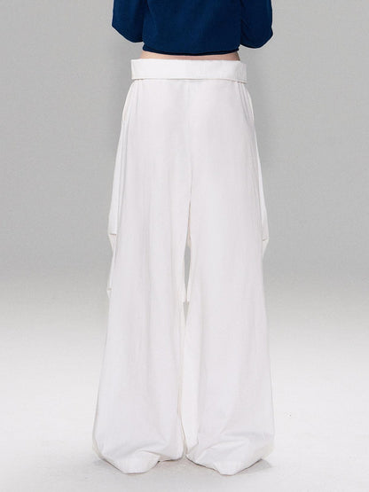The NeverMore Cotton Blend Vintage Curved Cut Natural Waist Women White Wide Leg Pants