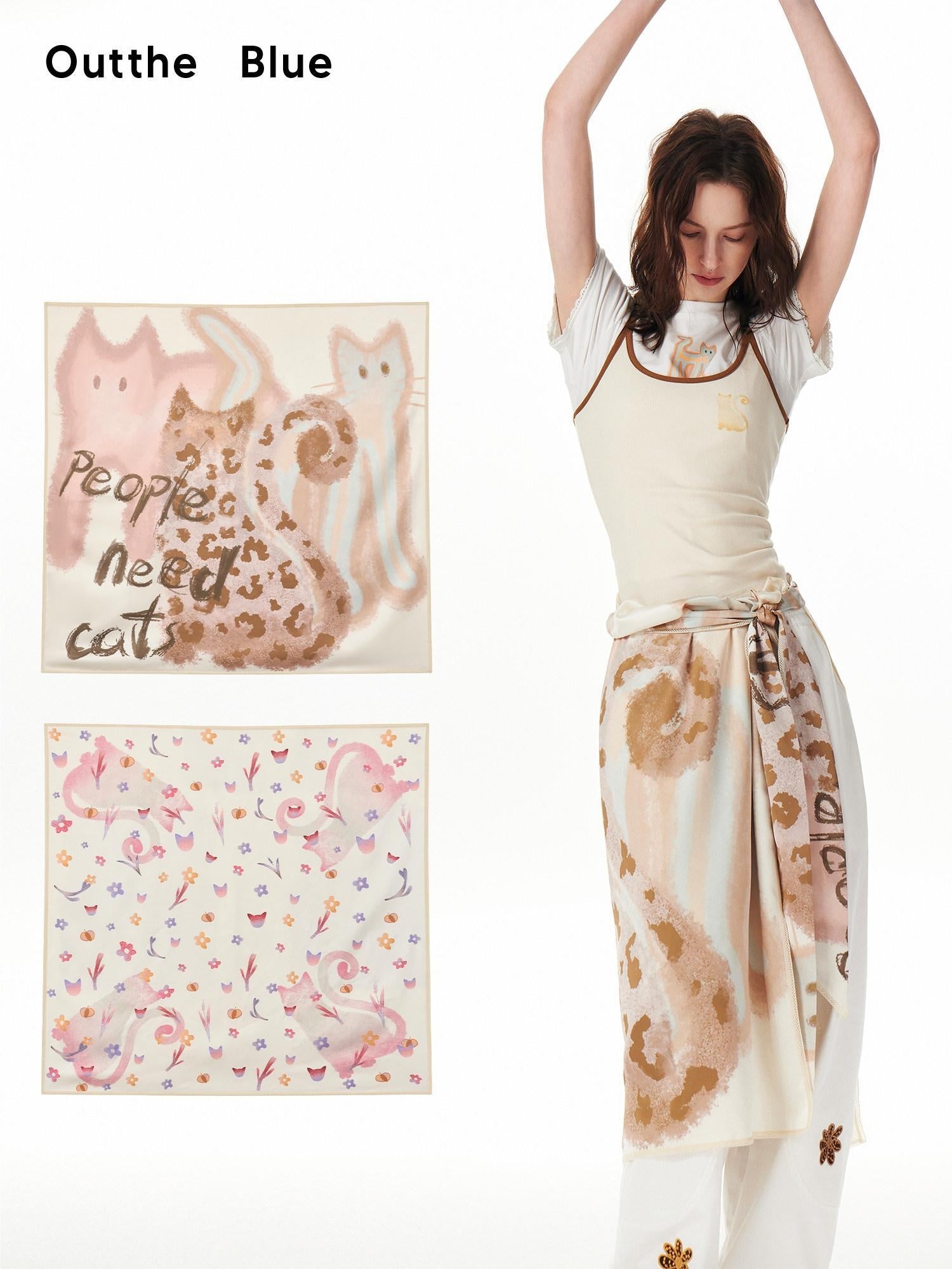 OuttheBlue Lightweight Polyester Shawl Style Unisex Floral Cat Animal Print Decorative Belts