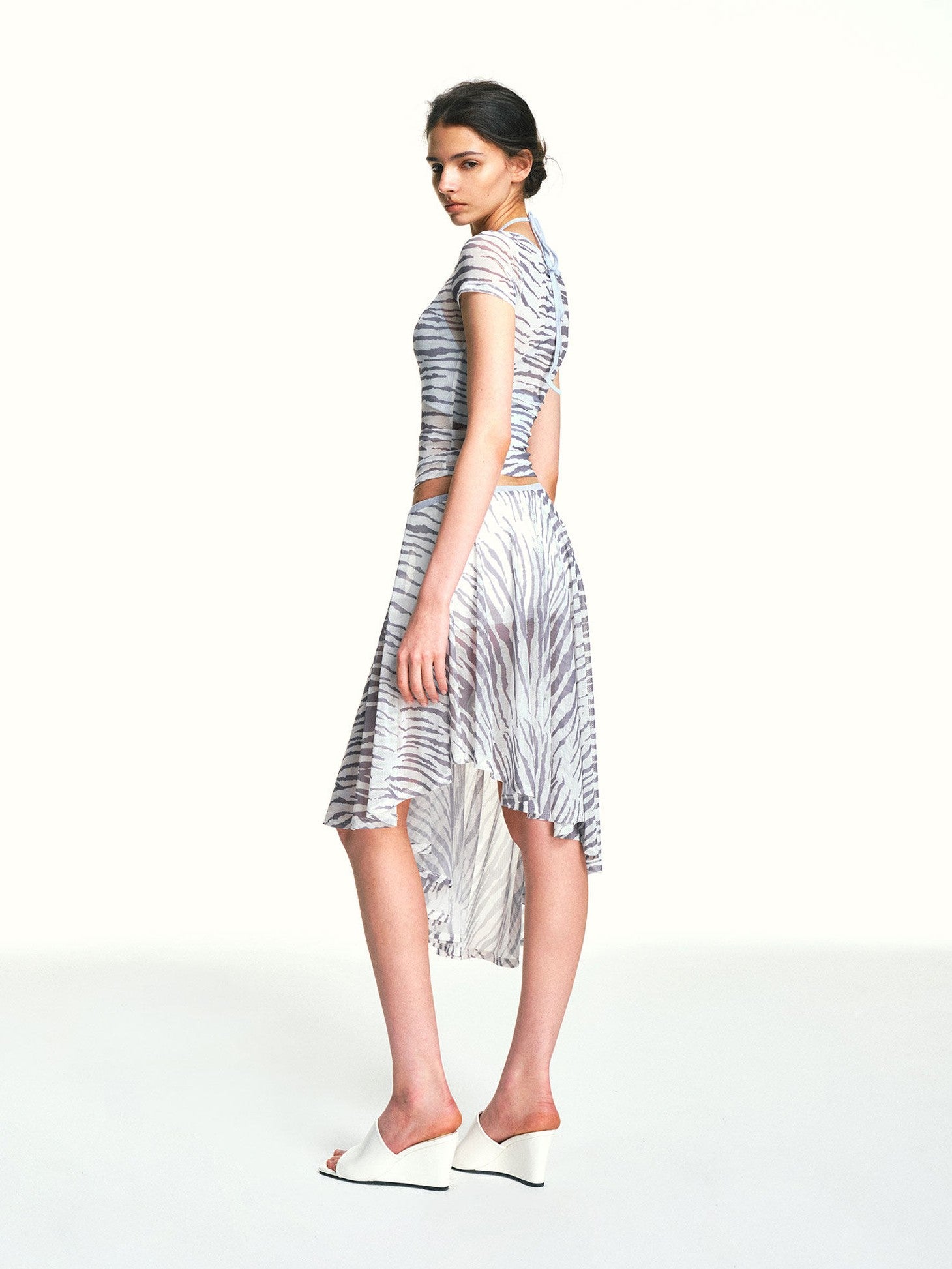 kvkv Zebra Print Asymmetric Mesh Inner Shorts Women&