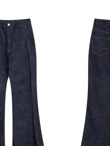RUN TO THE FUTURE Durable Washed Casual Low Rise Wide Leg Dark Denim Flare Jeans