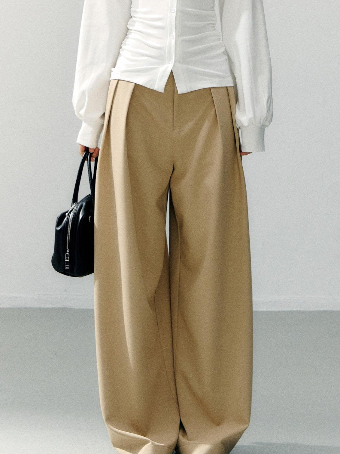7Shiftin Detachable Lace Trim Natural Waist Casual Khaki Women Wide Leg Pants
