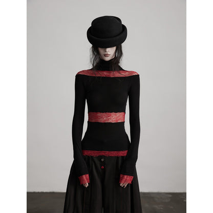 INDULGE_Soft_Lyocell_Wool_Blend_High_Neck_Slim_Fit_Women_Patchwork_Long_Sleeve_T-Shirts_MISSTT