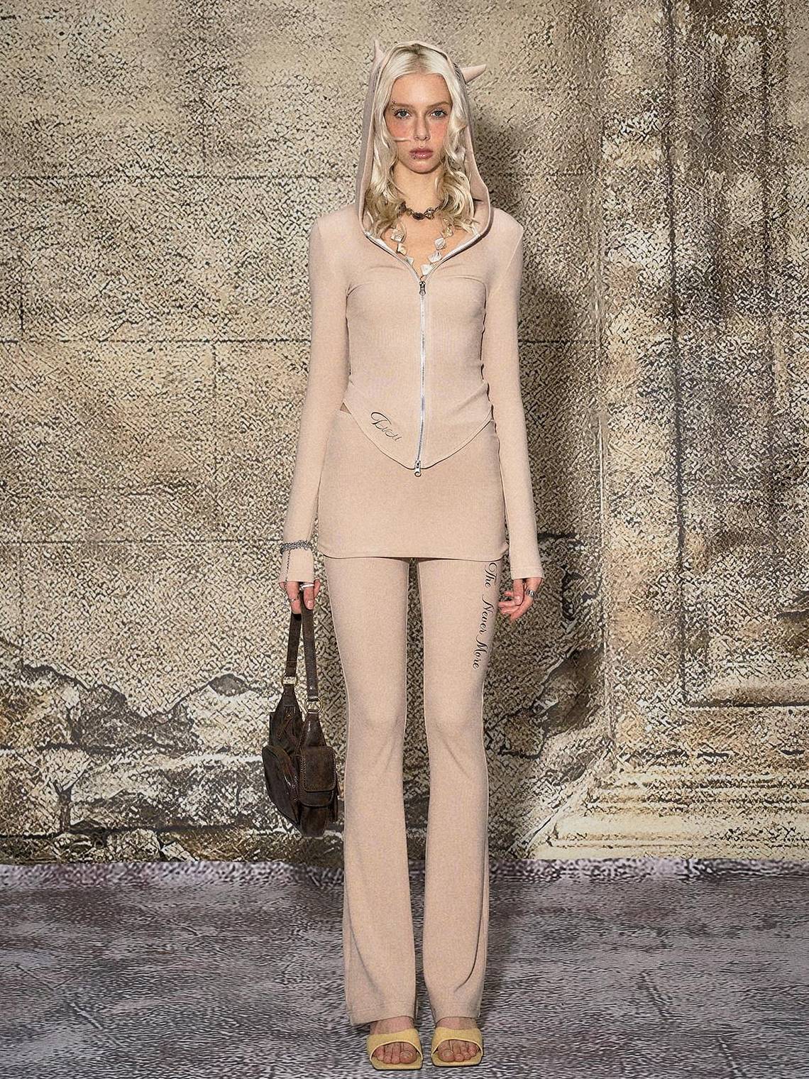 The NeverMore Modal Stretch Workwear Slim Fit Faux Two Piece Women Khaki Straight Pants