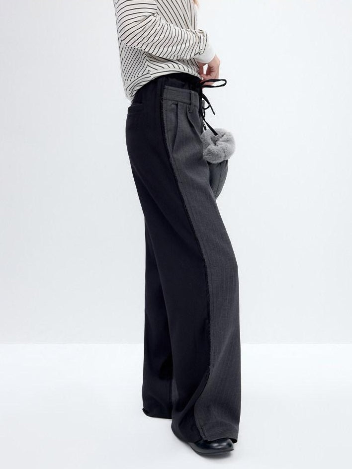 RUN TO THE FUTURE Double Waist Low Rise Pocketed Zipper Fly Women Black Gray Straight Pants