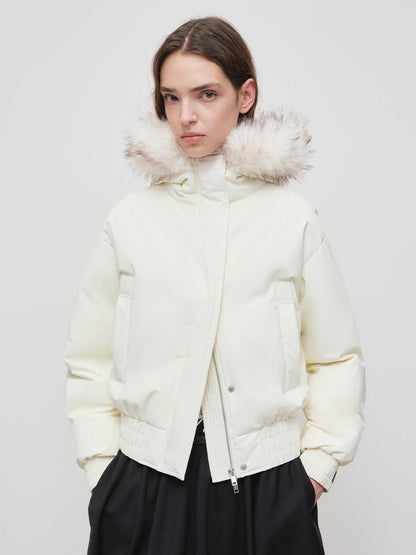 RUN TO THE FUTURE 90 Percent White Duck Down Short Straight Women Detachable Hood Fur Down Jackets