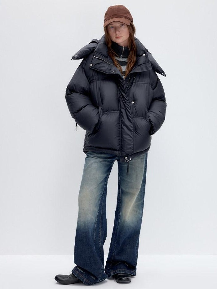 RUN TO THE FUTURE 90 White Duck Down Loose Fit Detachable Hood Midlength Pocket Down Jackets