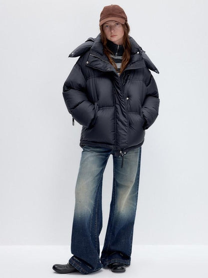 RUN TO THE FUTURE 90 White Duck Down Loose Fit Detachable Hood Midlength Pocket Down Jackets