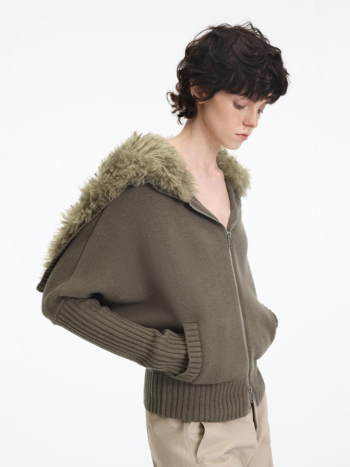 RUN TO THE FUTURE Soft Wool Blend Hooded Patchwork Vintage Loose Fit Zipper Knit Cardigans