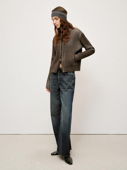RUN TO THE FUTURE Soft Knit Zip Front Loose Fit Long Sleeve Everyday Black Cardigans