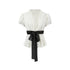 7Shiftin_Polka_Dot_Tie_V-neck_French_Loose_Puff_Sleeve_White_Ladies_Basic_Crop_Tops_MISSTT