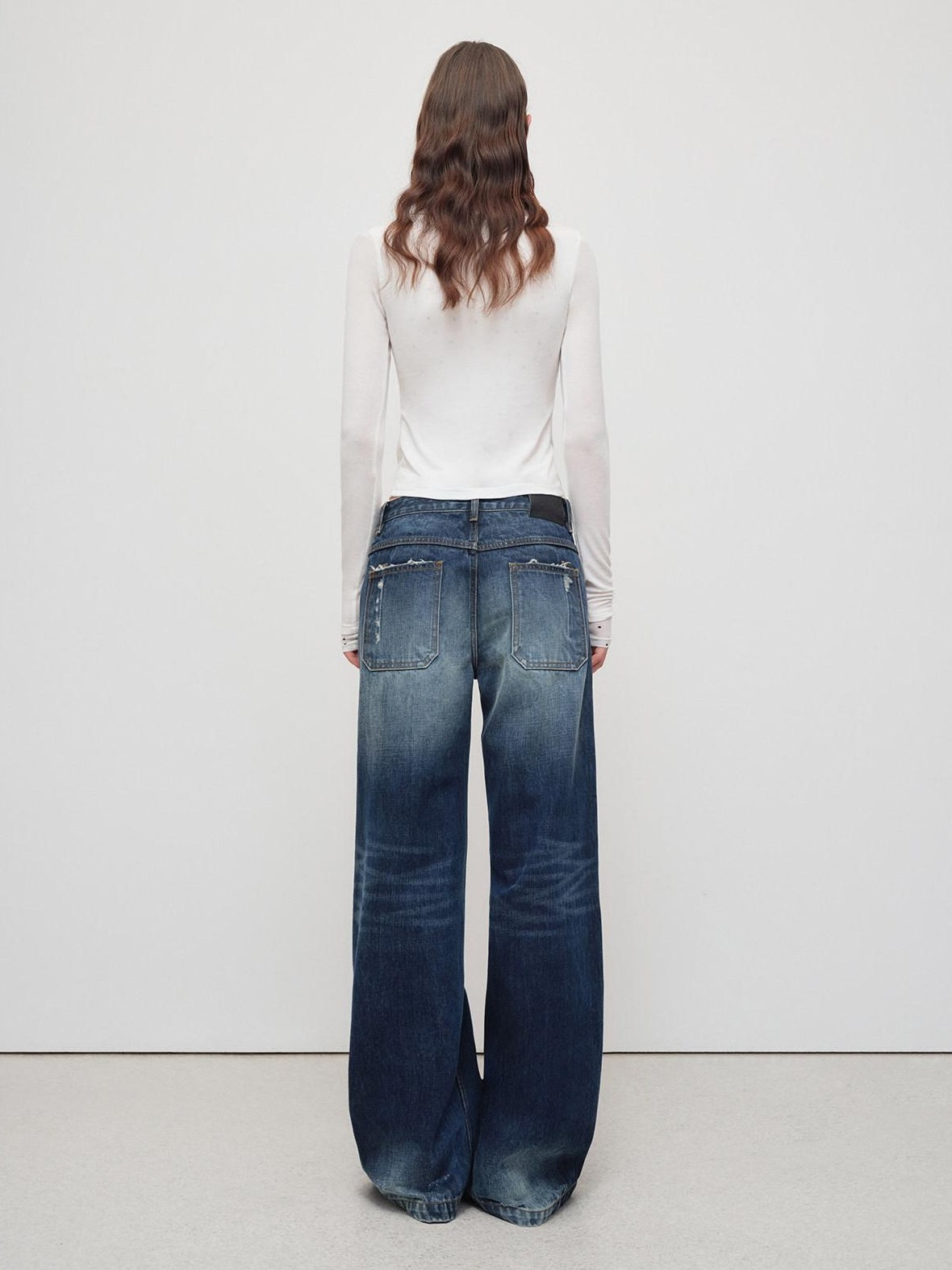 RUN TO THE FUTURE Vintage Distressed Low Rise Ripped Loose Fit Women Cotton Zipper Wide-Leg Jeans