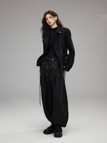 Low pixel Wool Blend Thick Slim Fit Street Euro Zip Front Black Cropped Jackets