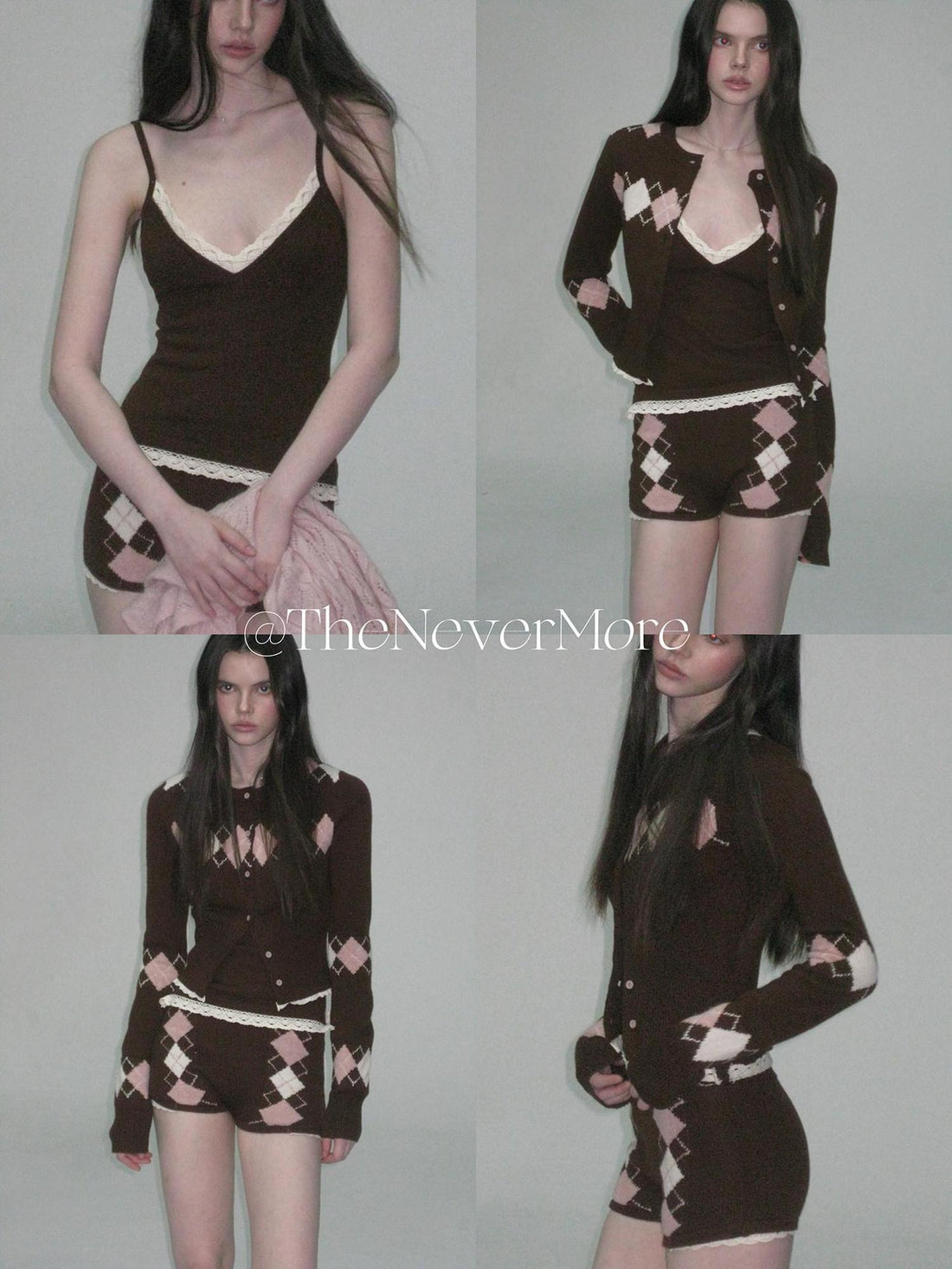 The NeverMore Cashmere Blend Sexy Argyle Button Cardigan Shorts Women Top &amp; Shorts Sets