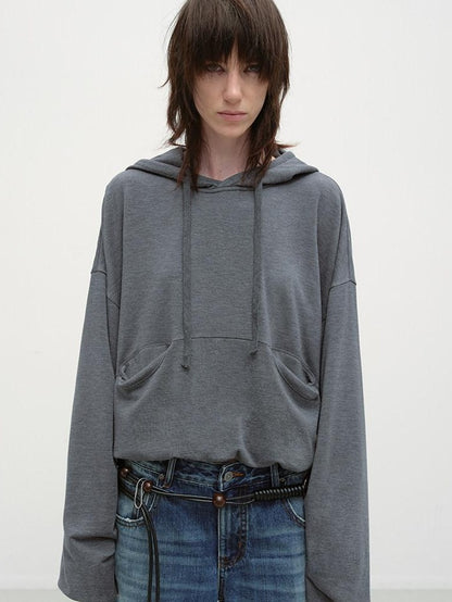 RUN TO THE FUTURE Cozy Hooded Loose Fit Long Sleeve Minimal Women Solid Heather Gray Sweatshirts