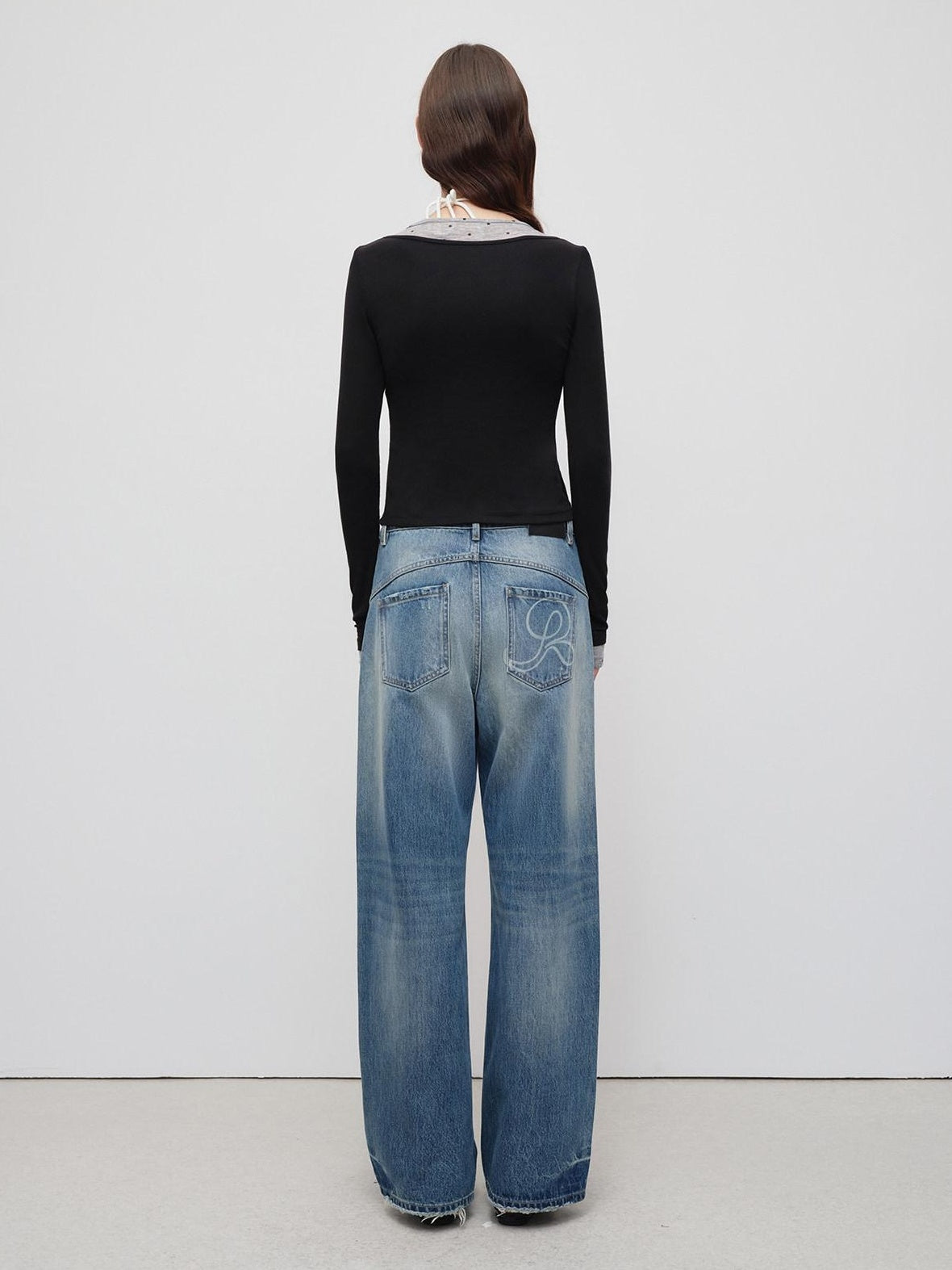 RUN TO THE FUTURE Vintage Washed Cotton Natural Waist No Stretch Ladies Blue Straight Jeans