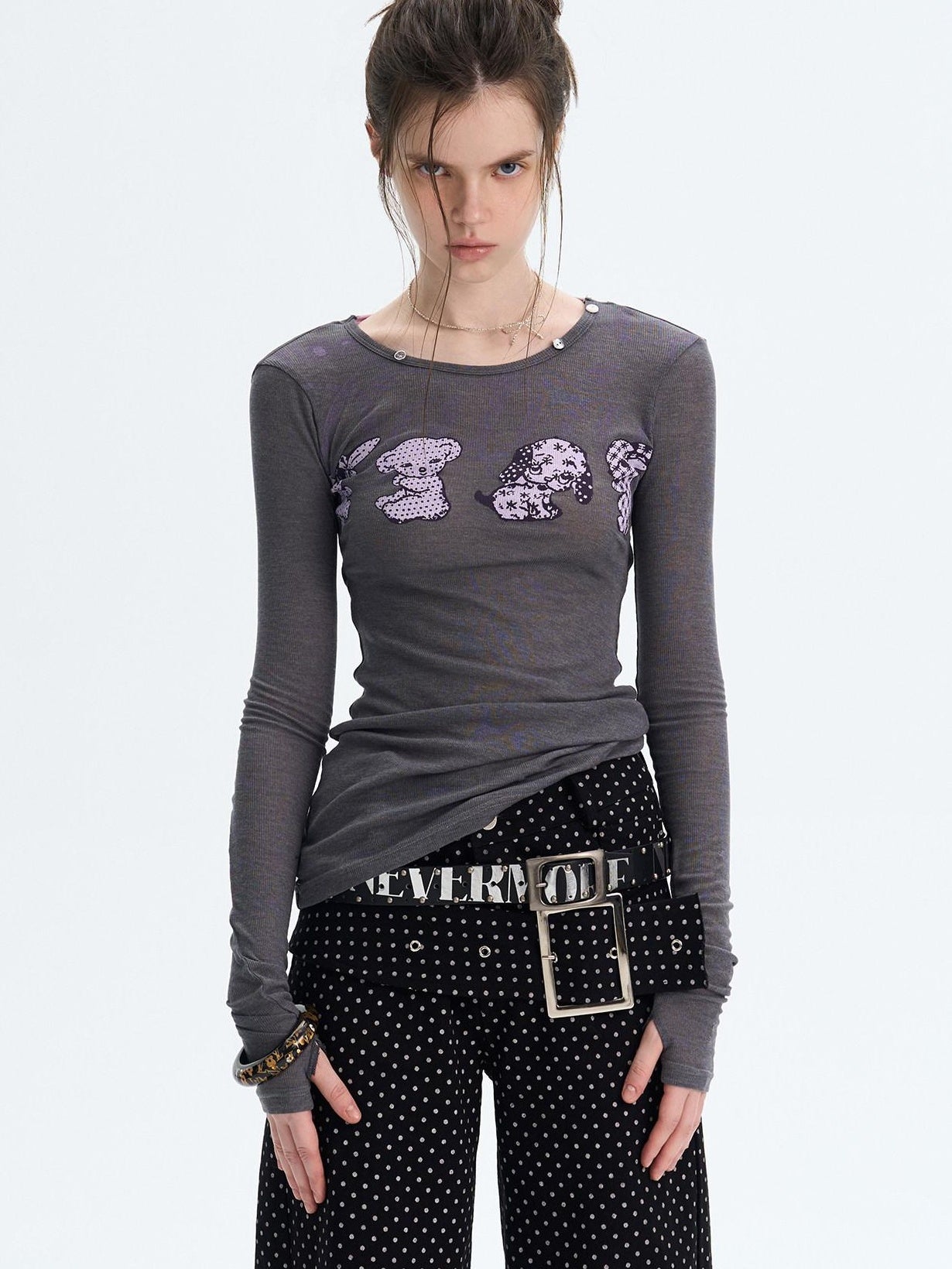 The NeverMore Sexy Slim Fit Drop Shoulder Crew Neck Knit White Grey Long Sleeve T-Shirts