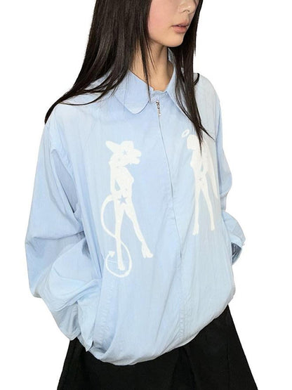 takeabreak Light Blue Silver Shiny Print Structured Women&