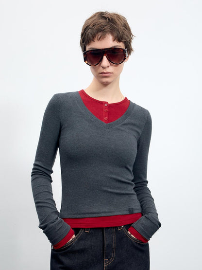 RUN TO THE FUTURE Viscose Blend Slim Fit Layered Casual Women Round Neck Long Sleeve T-Shirts