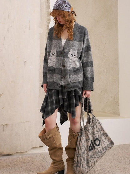 DIDDI MODA Symmetrical Cat Stripe Relaxed Oversized Women&