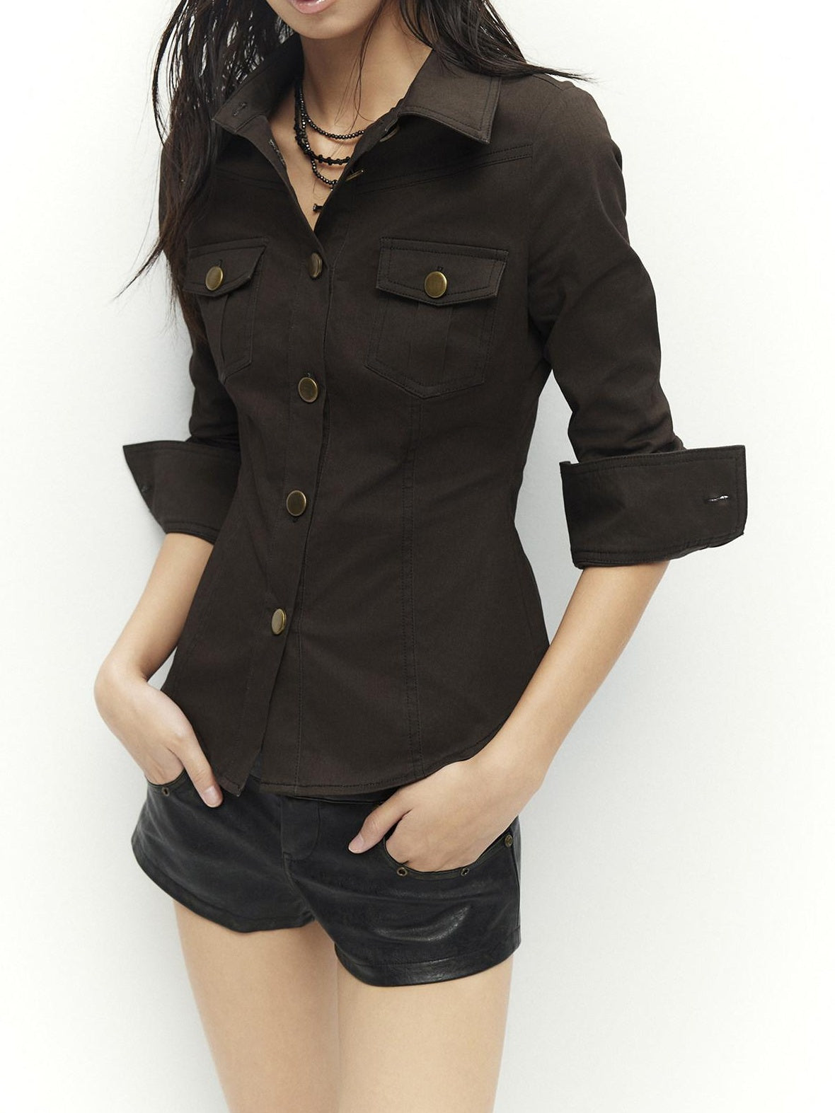 Low pixel Soft Vintage Slim Fit Button Front Collared Long Sleeve Cotton Back Print Shirts