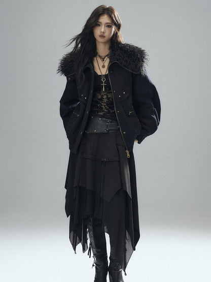 Low pixel Sexy Low Waist Asymmetrical A Line Zipper Black Woven Polyester Midi Skirts