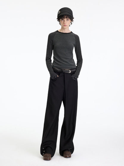 RUN TO THE FUTURE Comfortable Low Rise Minimalist Unisex Black Polyester Wide-Leg Pants
