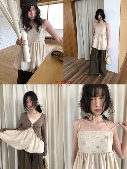 Dorydory Apricot Beige Beaded Square Neck Tulip Hem Women&