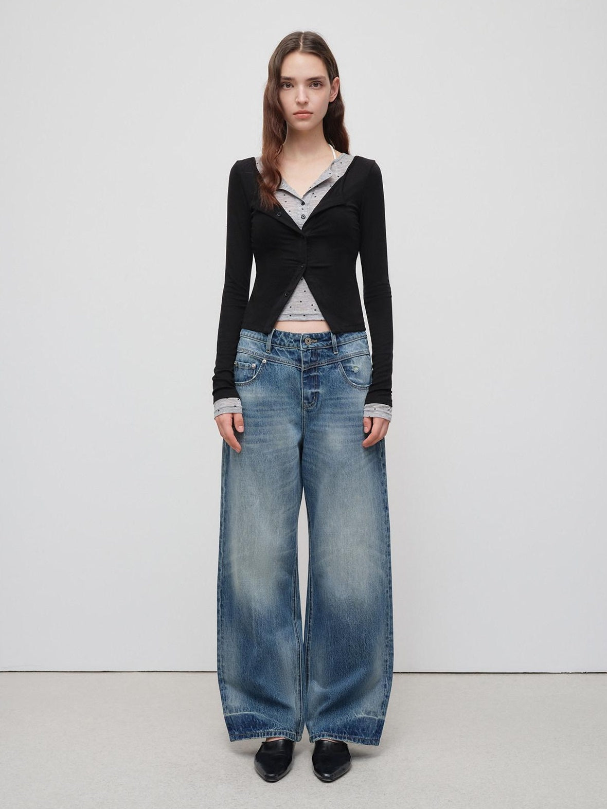 RUN TO THE FUTURE Vintage Washed Cotton Natural Waist No Stretch Ladies Blue Straight Jeans