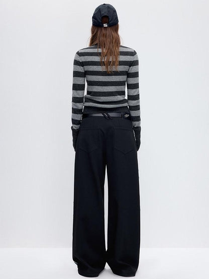RUN TO THE FUTURE Washed Low Rise Wide Leg Loose Blue Black Denim Zipper Fly Straight Jeans