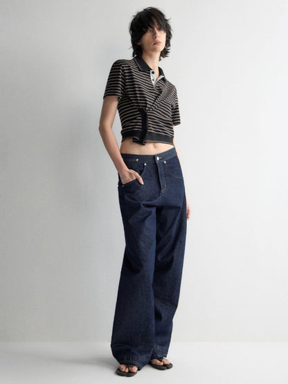 RUN TO THE FUTURE Breathable Cotton Slim Fit Asymmetric Henley Striped Low Waist Women Crop Tops