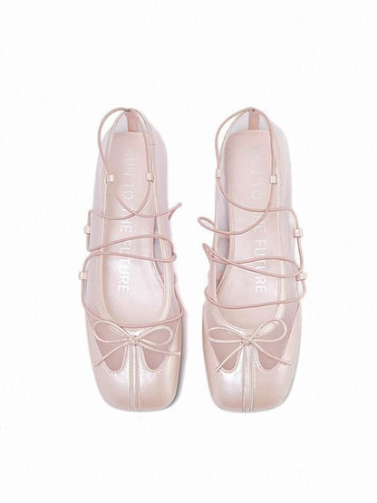 RUN TO THE FUTURE Bow Detail Square Toe Slip On Ballet Casual Sheepskin Lined Everyday Flats