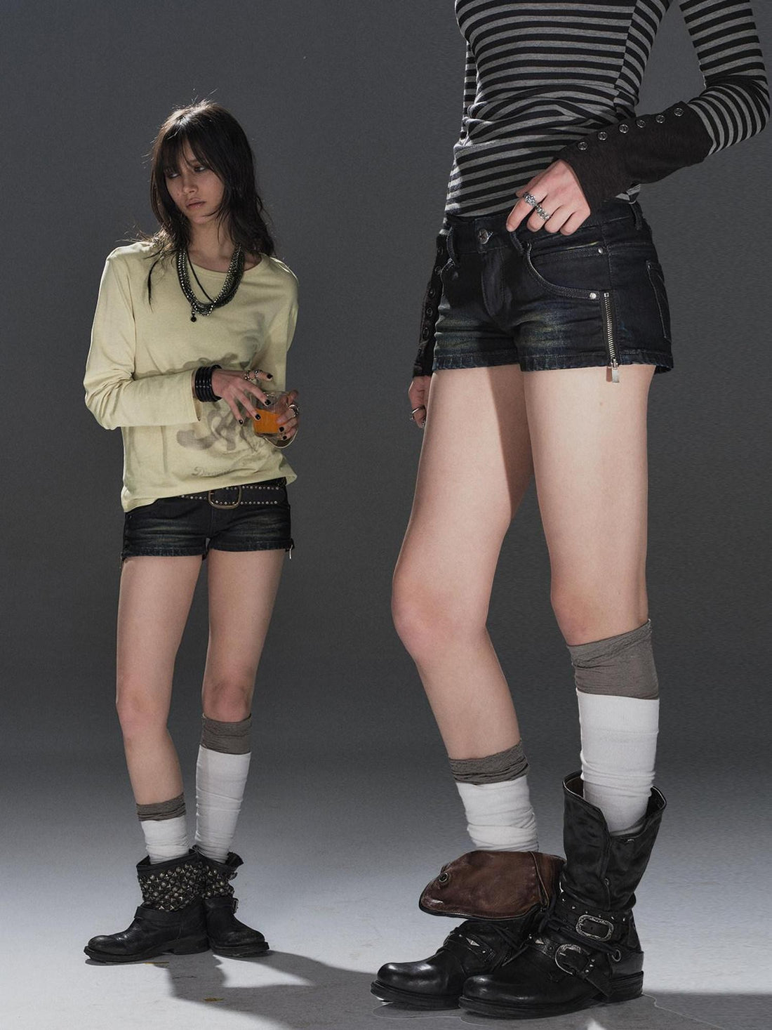 wear And tear Distressed Wash Side Slits Zipper Whisker Pockets Women&