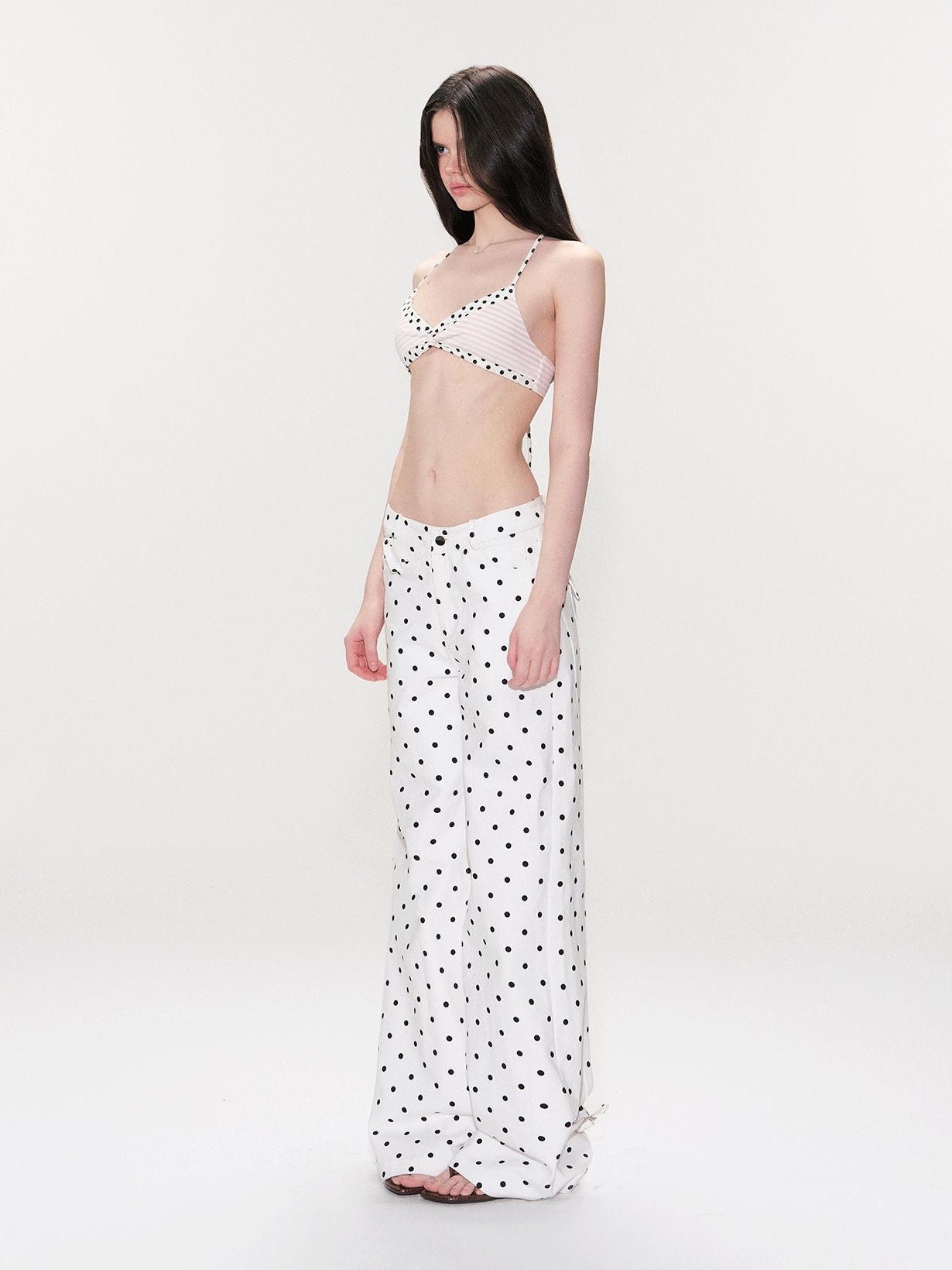 The NeverMore Padded Polka Dot Slim Fit Cropped Round Neck Womens Cotton Blend Camisoles
