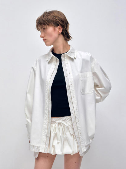 RUN TO THE FUTURE Breathable Cotton Original Loose Patchwork Women Polo Long Sleeve Striped Shirts