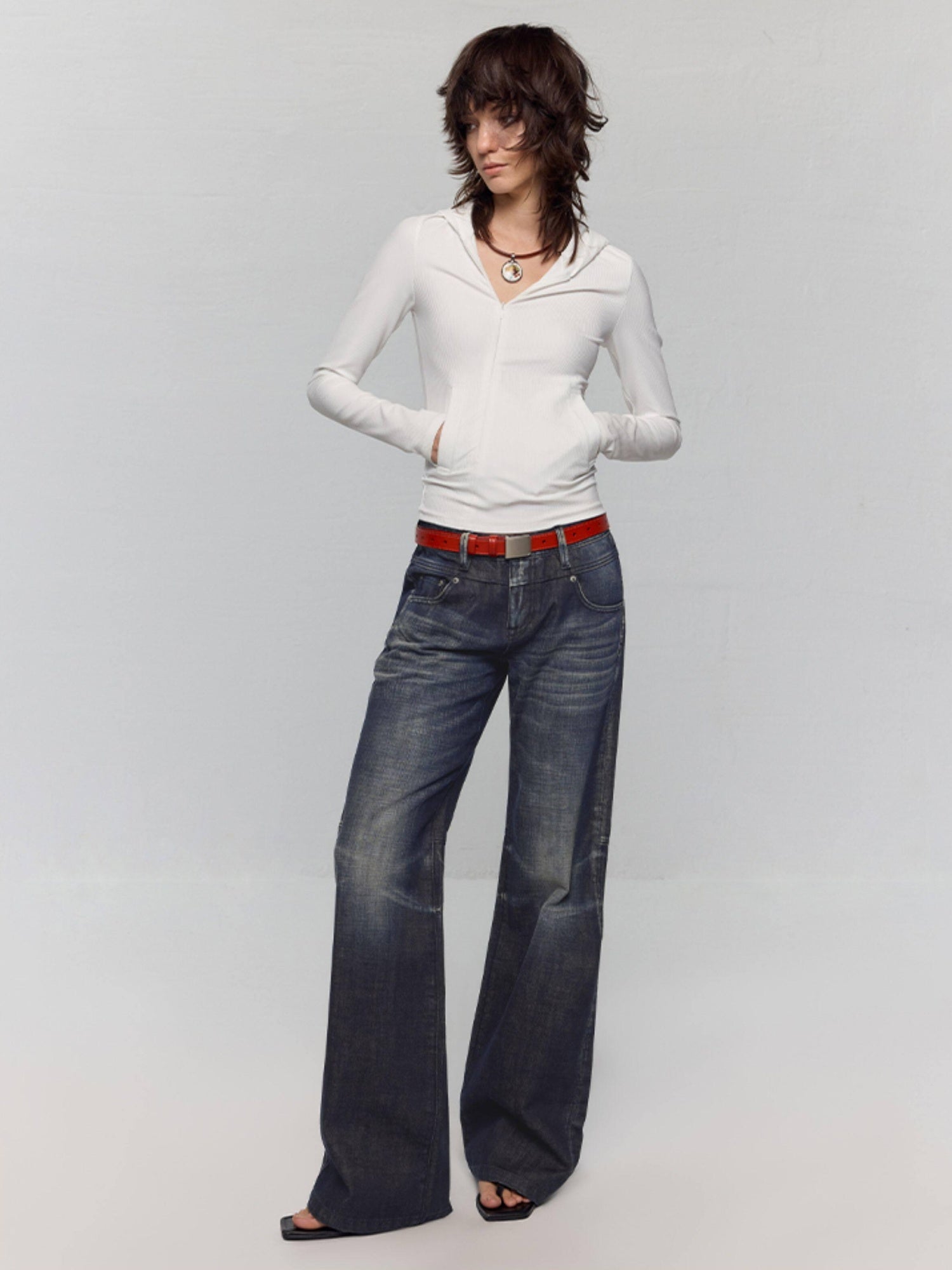 RUN TO THE FUTURE Washed Low Rise Loose Fit Casual Womens Black Stretch Denim Straight Jeans