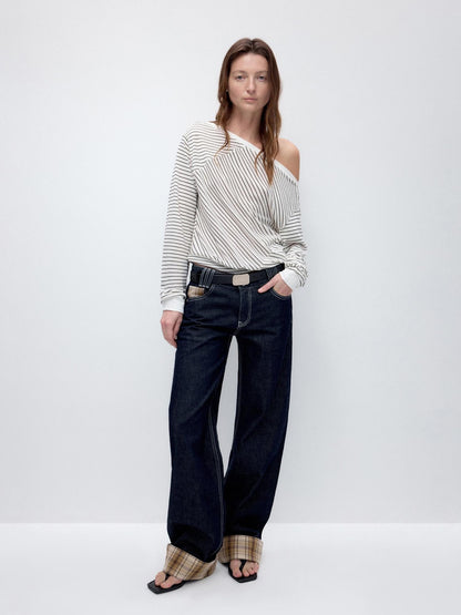 RUN TO THE FUTURE Washed Low Waist Wide Leg Loose Fit Casual Denim Indigo Straight Jeans