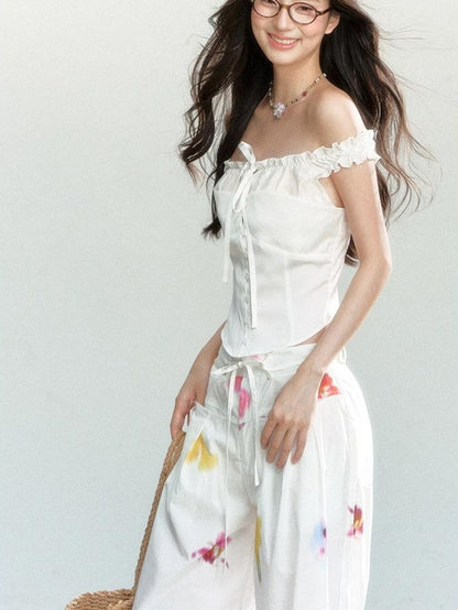 7Shiftin 100 Percent Cotton Drawstring Natural Waist Loose Fit Women Wide Leg Pants