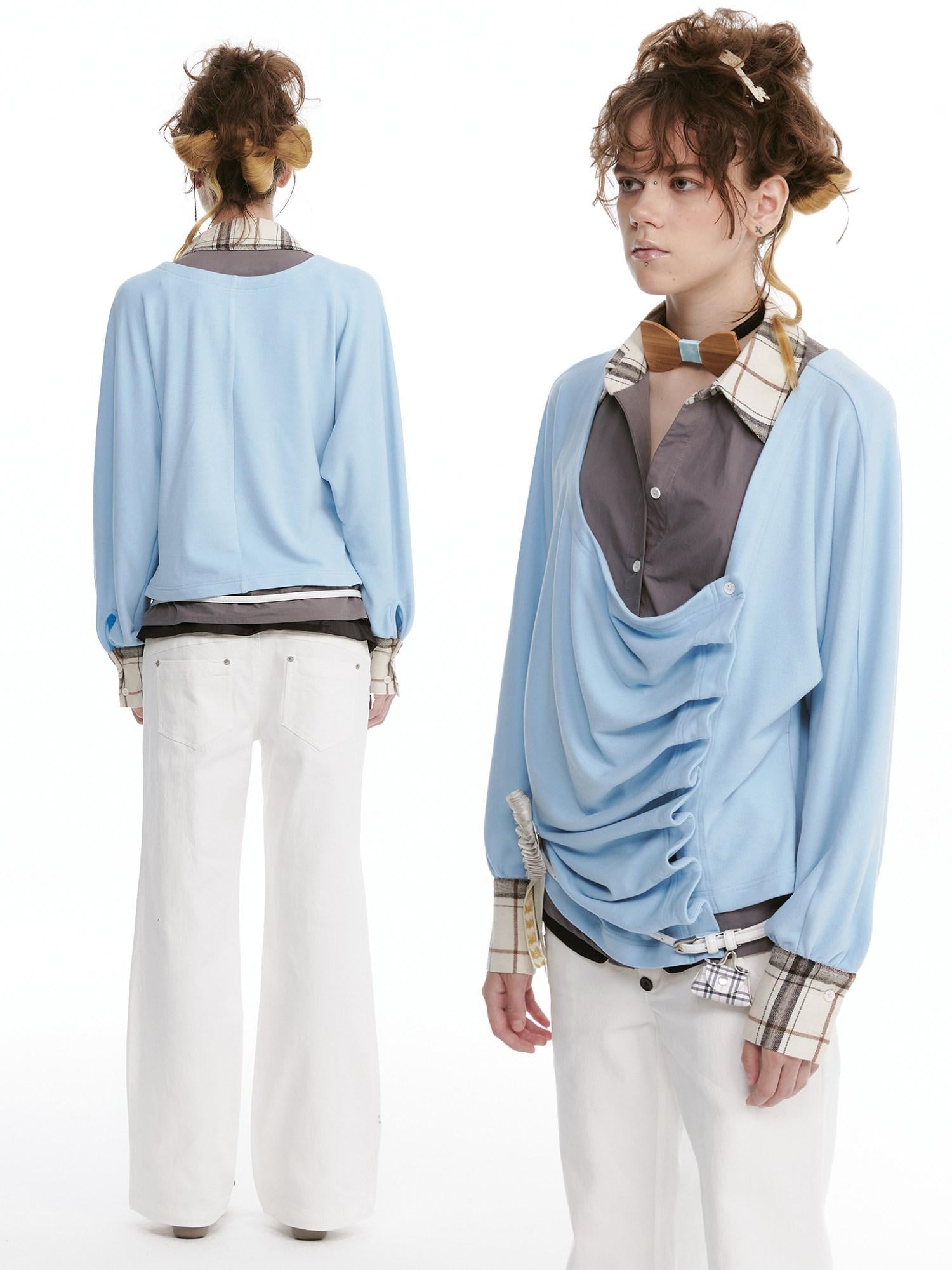 nit alcove Soft Stretch Cotton Blend Casual Relaxed Mandarin Collar Unisex Blouses