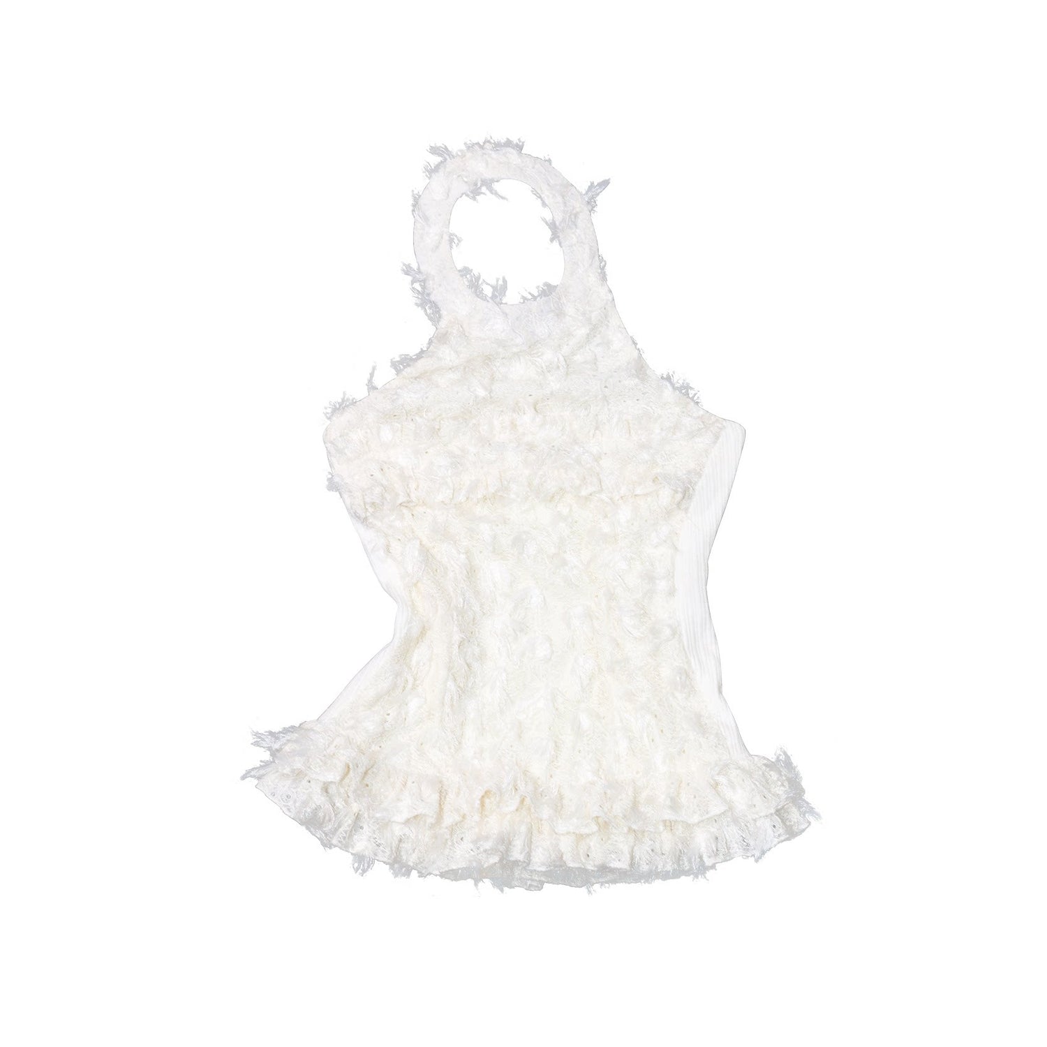 The_NeverMore_Fringe_Polyester_Round_Neck_Pullover_Crop_Top_Cream_Party_Women_Top_&amp;_Skirt_Sets_MISSTT