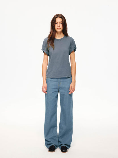 Northbutsouth Textured Crewneck Folded Cuff Loose Women&