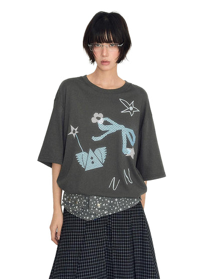 NAPSNAPS Rhinestone Print Loose Women&