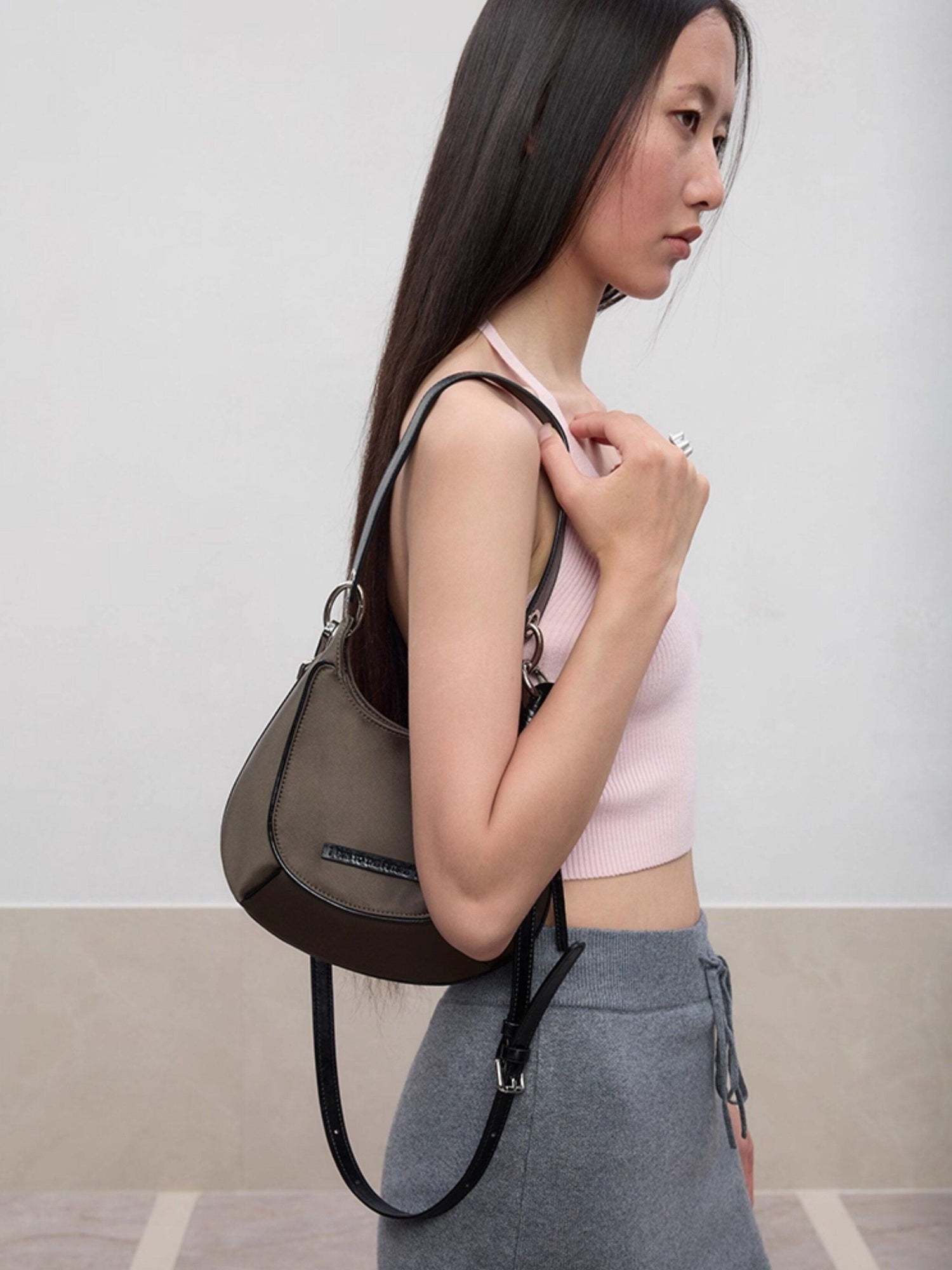 RUN TO THE FUTURE Stitch Detail Casual Twill Double Strap Unisex Dark Green Cross Body Bags