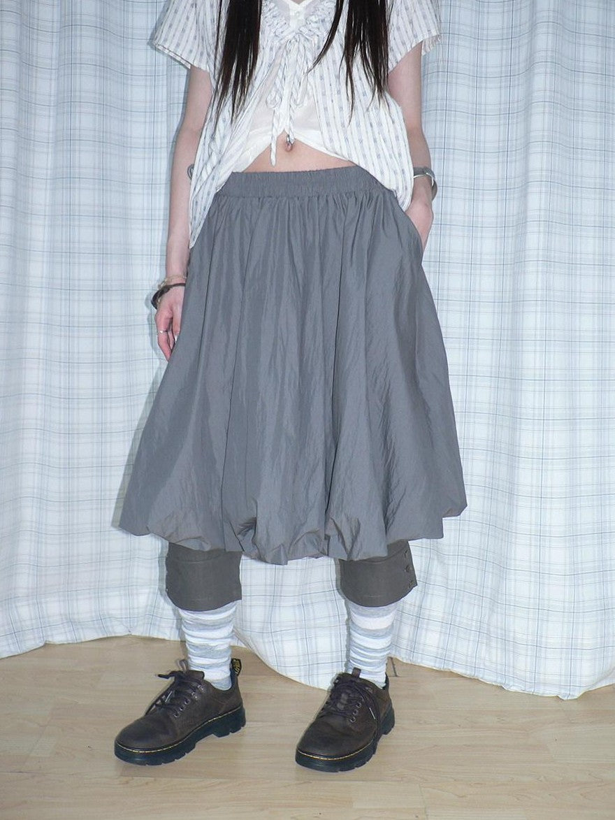 ang project Gray Pleated Elastic Waist Women&