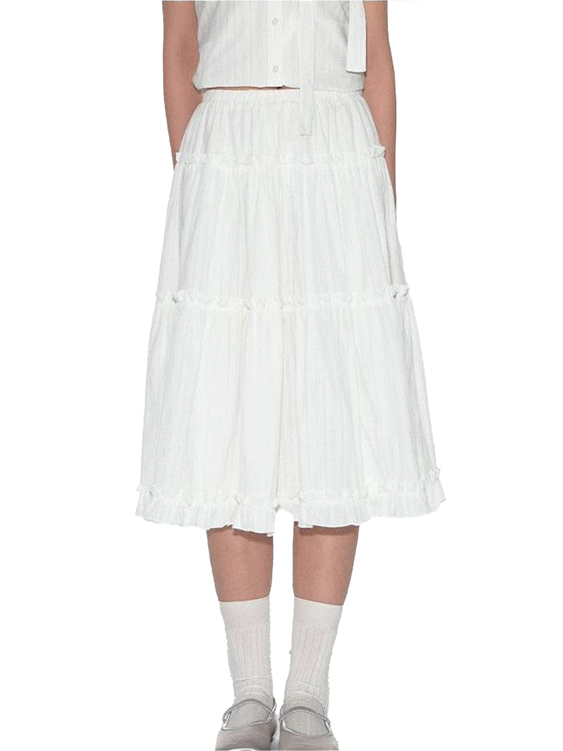 NAPSNAPS Blue Plaid Ruffle Hem High Waist Pleated Patchwork Women&