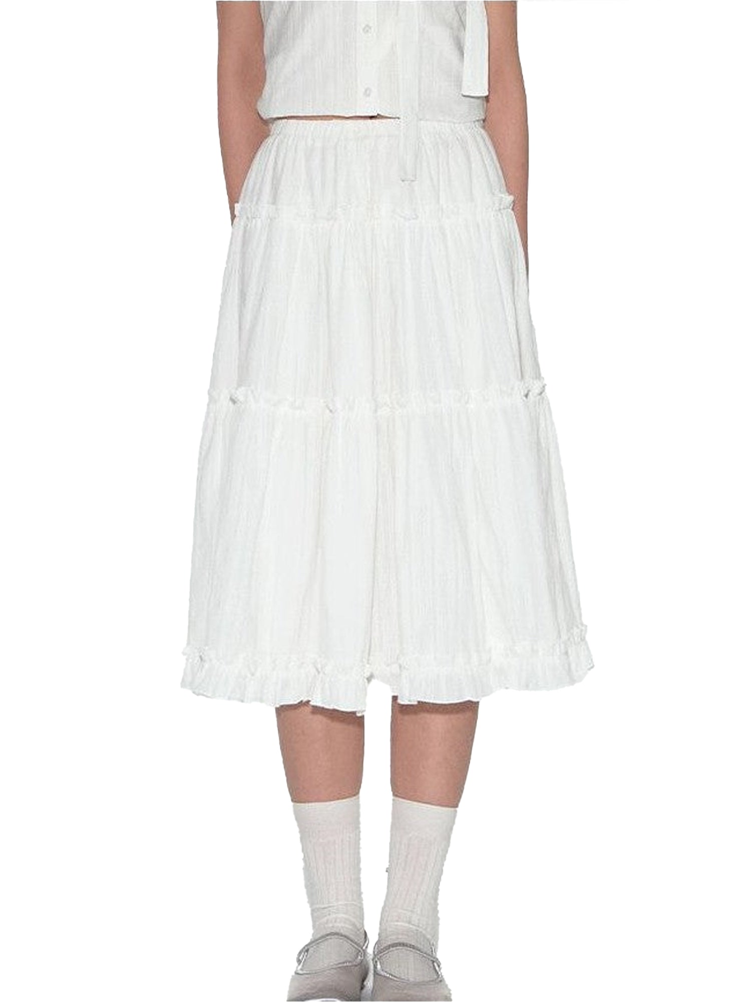 NAPSNAPS Blue Plaid Ruffle Hem High Waist Pleated Patchwork Women&