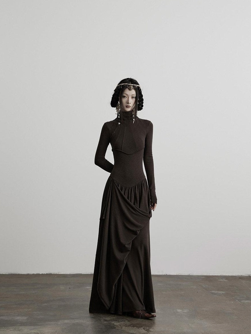 INDULGE Stretchy Soft Asymmetric Cinched Waist Aline Knit Women Casual Maxi Dresses