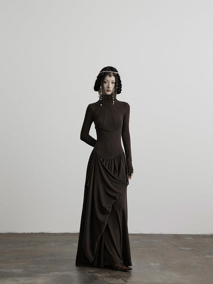INDULGE Stretchy Soft Asymmetric Cinched Waist Aline Knit Women Casual Maxi Dresses