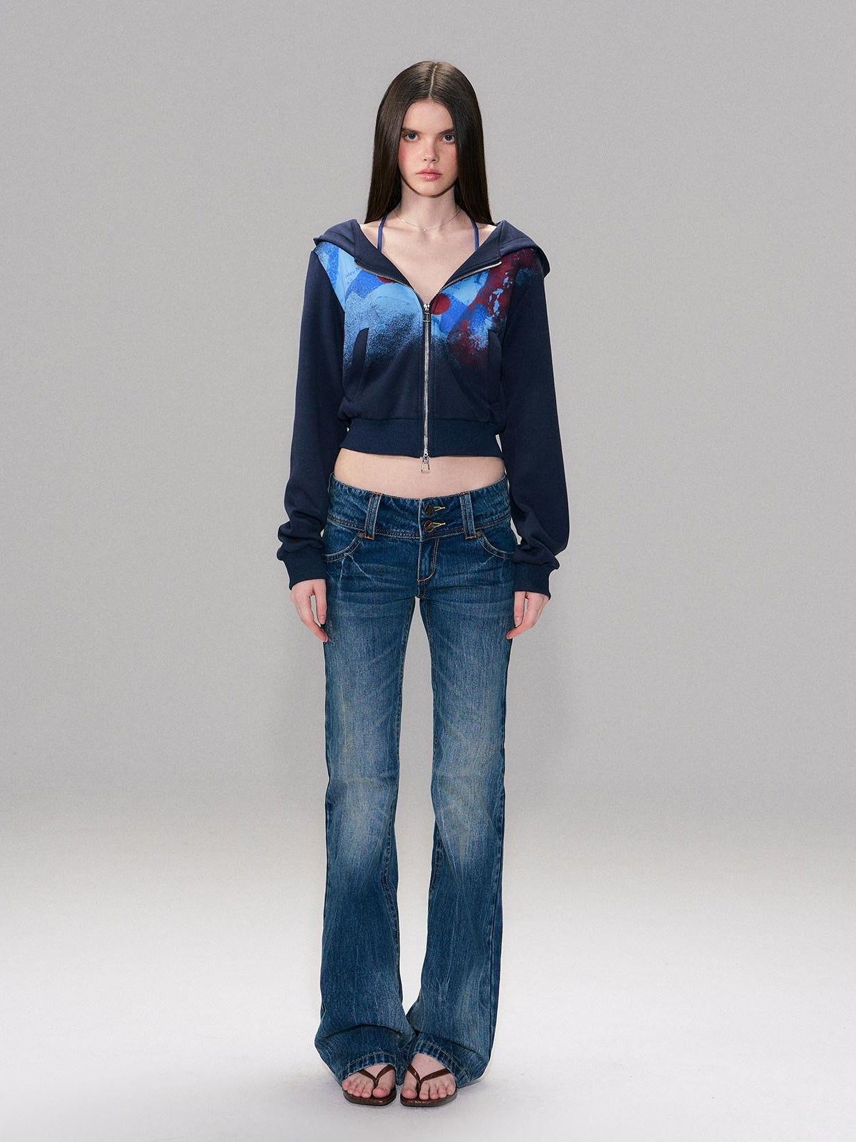 The NeverMore Slight Stretch Low Rise Slim Cotton Casual Women Deep Blue Straight Leg Jeans